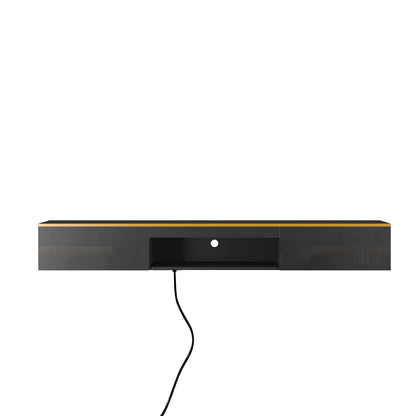 US Local Floating TV Stand Wall Mounted With 16 Color LEDs,Modern TV Stand, Floating TV Cabinet Entertainment Center For 55 60 65 Inch TV,Black