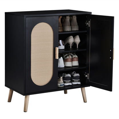 US Local 2-door Standing Cabinet Type With High Foot Oval Rattan Shoe Cabinet