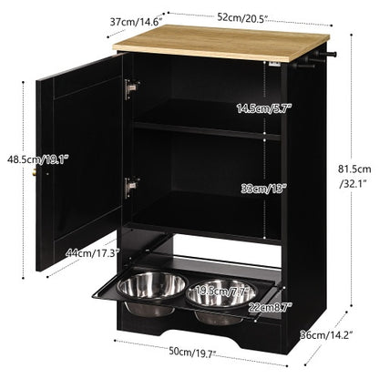 US Local Feeding Station With 1 Storage Cabinets, Pet Feeding Station With 2 Elevated Dog Bowls, Side Hooks, Anti-tip Kit, Hidden Pet Feeder Station For Feeding  Watering, Black