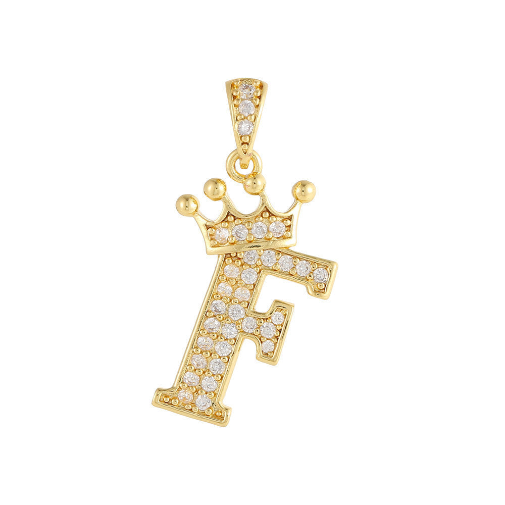 Gold Plated Copper Inlaid Zircon Crown 26 English Letters Full Diamond Pendant Parts