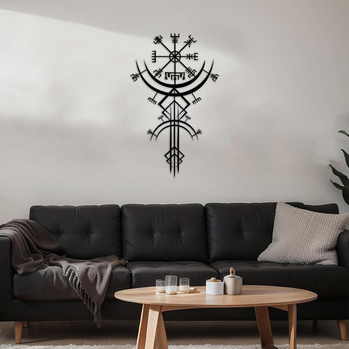US Local Viking Metal Wall Art – Norse Rune Wall Decor, Medieval Nordic Mythology Iron Hanging, Unique Viking Gift for Men, Home & Office Metal Sign – Black Gothic Decor for Halloween, Bedroom, Living Room, B