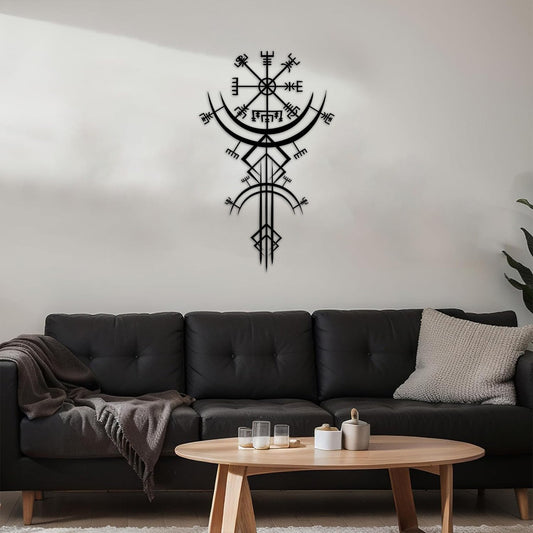 US Local Viking Metal Wall Art – Norse Rune Wall Decor, Medieval Nordic Mythology Iron Hanging, Unique Viking Gift for Men, Home & Office Metal Sign – Black Gothic Decor for Halloween, Bedroom, Living Room, B