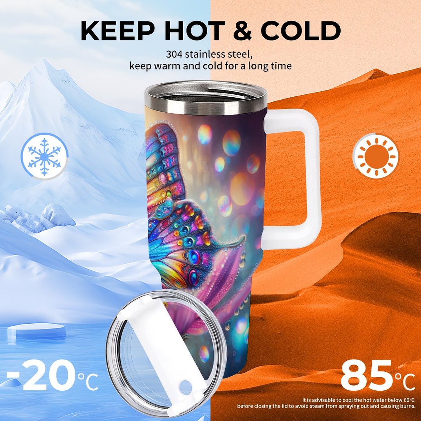 PHDT00530 POD US Local Tumbler 40oz Large Capacity Car Cup Big Butterfly, Color