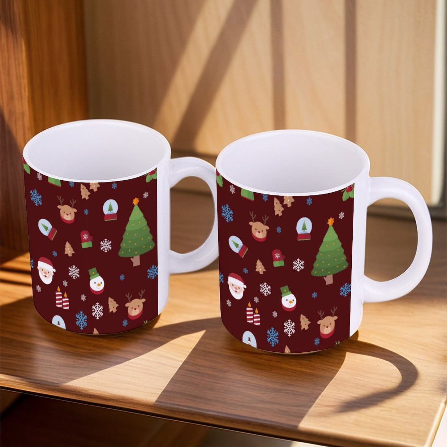 POD US Local White mug with full print, Christmas Tree Santa Snow Red 0010