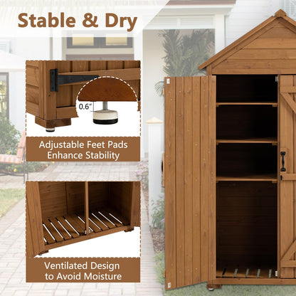 US Local Outdoor Storage Cabinet - Garden Tool Shed, Wooden Closet With Shelves & Latch