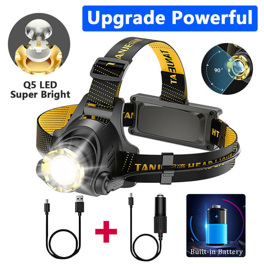UK Local LED Headlamp Rechargeable Head Torch Zoom Headlight Lamp Powerful Flashlight Fishling Driving Camping Light With 3 Modes Work Light