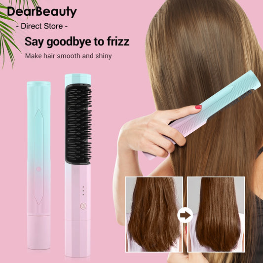 USA Local Straightening Comb Rechargeable Hair Wireless Straightener Curler Curling Straighten Dual-purpose Travel Portable USB Charging