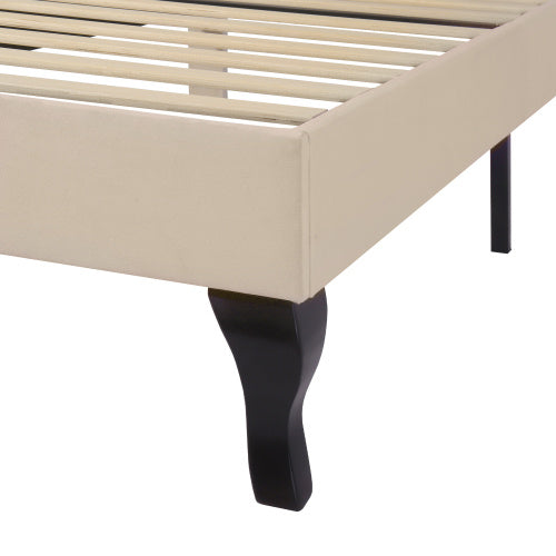 UK Local Upholstered Bed 90x190 With Slatted Frame And Headboard, Upholstered Bed With Height-adjustable Headboard, Youth Bed, Single Bed, Wooden Slat Support, Easy Assembly, Velvet, Beige