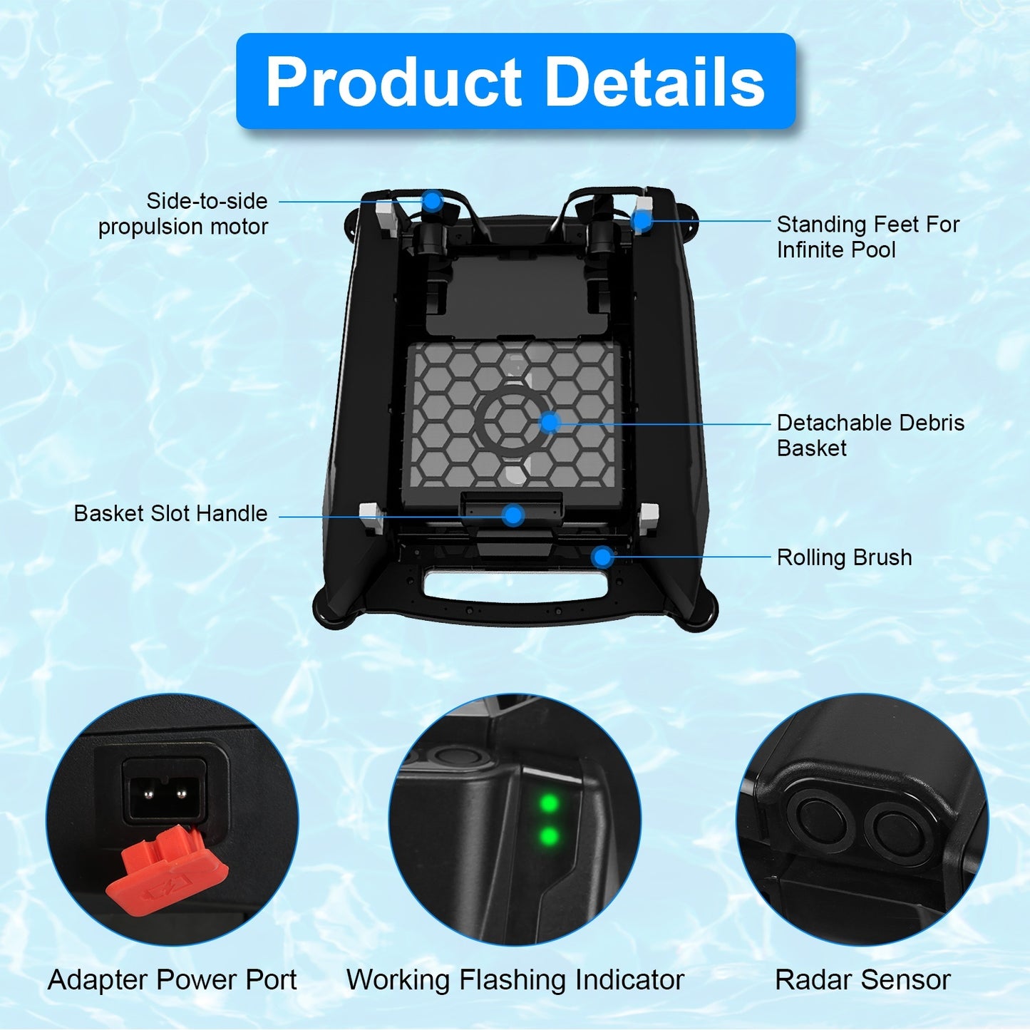 US Local 1 Pc Solar Powered Robotic Pool Skimmer Automatic Swimming Pool Surface Cleaner With 2 Cleaning Modes Dual Charging Methods IPX7 Waterproof 1937sq.ft Coverage APP Control