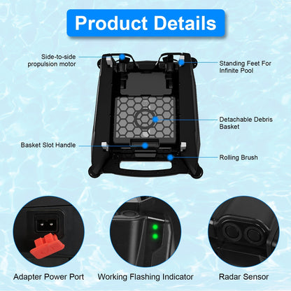 US Local 1 Pc Solar Powered Robotic Pool Skimmer Automatic Swimming Pool Surface Cleaner With 2 Cleaning Modes Dual Charging Methods IPX7 Waterproof 1937sq.ft Coverage APP Control