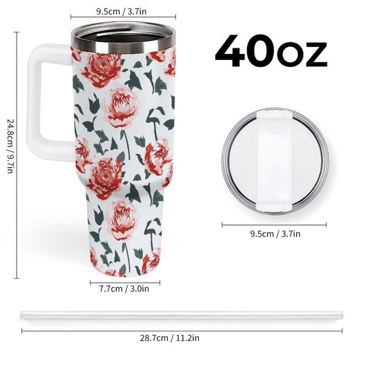 PHDT00421 POD US Local Tumbler 40 oz Large Capacity Car Cup Peony, Red, Flower
