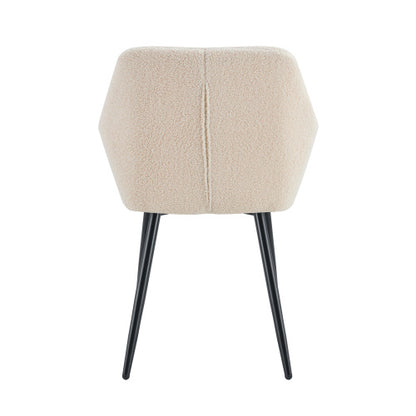 US Local Leisure Modern Living Dining Room Accent Arm Chairs Club Guest With Strong Black Metal Legs, Set Of 2, TEDDY Fabric Beige