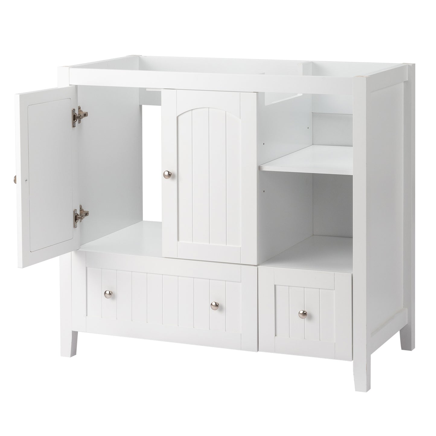 US Local White MDF Painted Double Door Double Drawer With Masking Strip Basin Cabinet 91x46x82cm