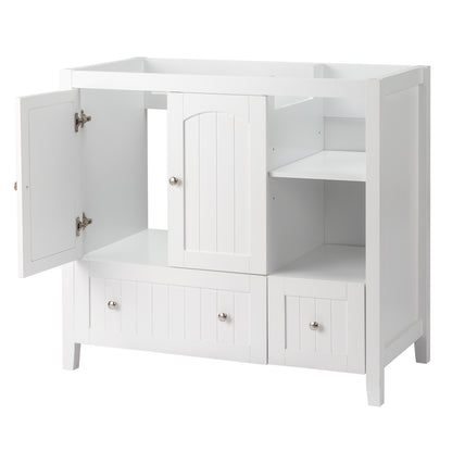 US Local White MDF Painted Double Door Double Drawer With Masking Strip Basin Cabinet 91x46x82cm