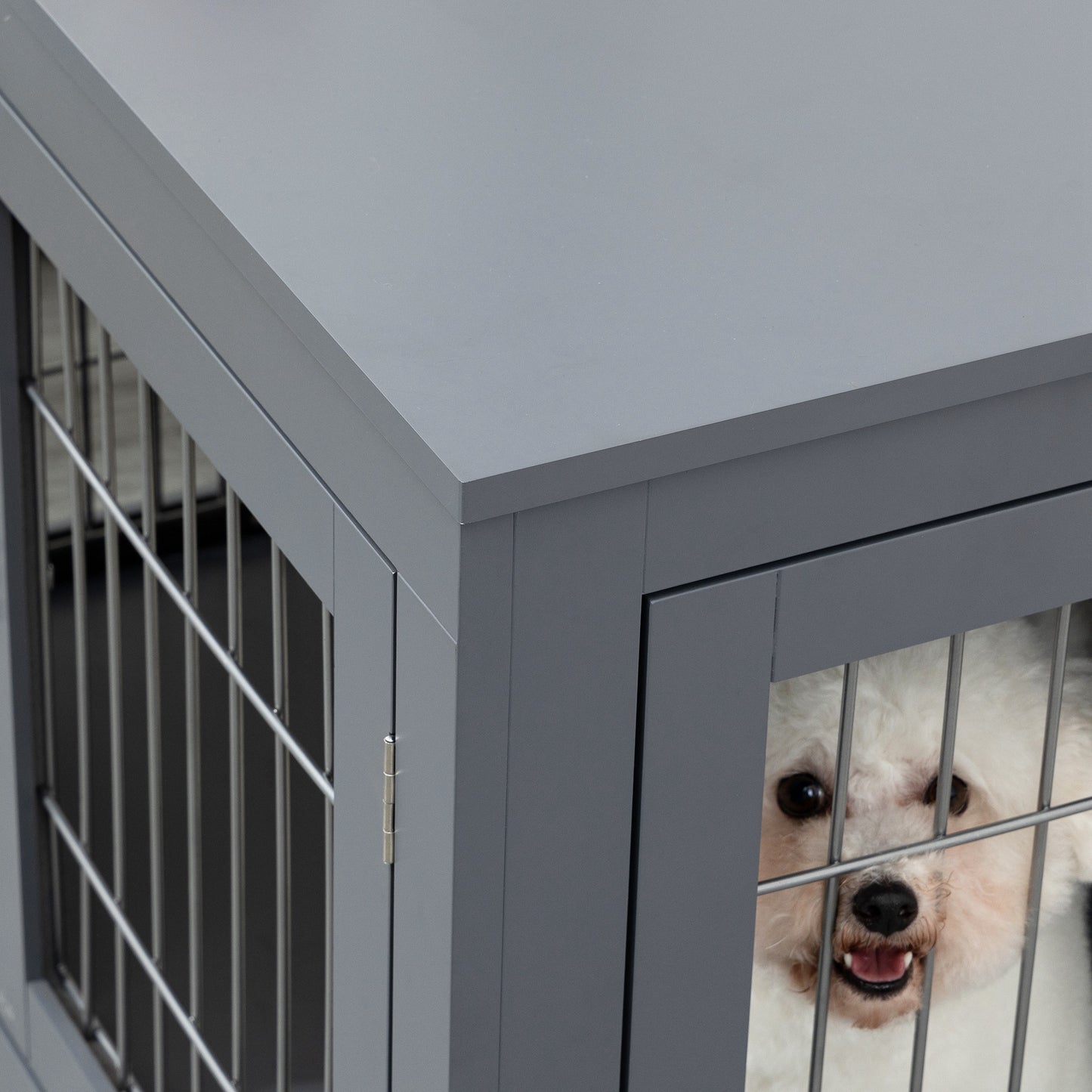 US Local Dog Cage Furniture Metal Indoor Pet Cage Cage, Double Door End Table, Small & Medium Dog House Locks, Grey