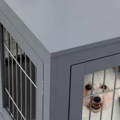 US Local Dog Cage Furniture Metal Indoor Pet Cage Cage, Double Door End Table, Small & Medium Dog House Locks, Grey