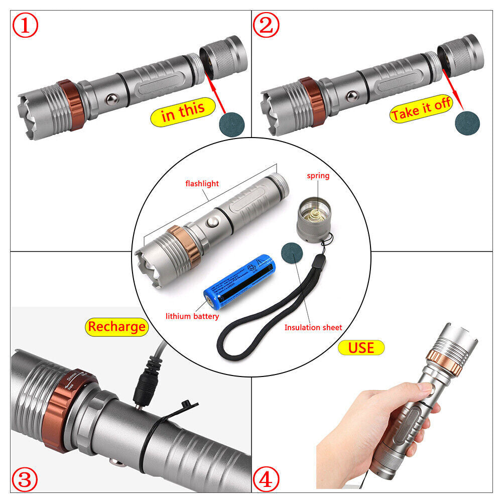 UK Local LED Tactical Flashlight Rechargeable LED Work Light Super Bright Torch Emergency Light Escape Hammer