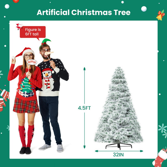 US Local Pre-lit Artificial Christmas Tree, Prelighted Green Artificial Hinged Spruce Xmas Tree With 347 Branch Tips, 120 Incandescent Lights