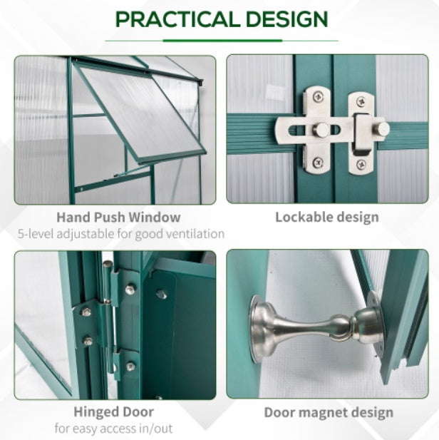 UK Local Outsunny 6x8 FT Polycarbonate Greenhouse With Base And Raised Bed, Walk-in Greenhouse With Aluminium Frame, Temperature Controlled Window, Foundation For Plants, Flowers, Vegetable