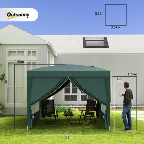 UK Local Outsunny 3 X 3m Pop Up Gazebo, Wedding Party Canopy Tent Marquee With Carry Bag And Windows, Green