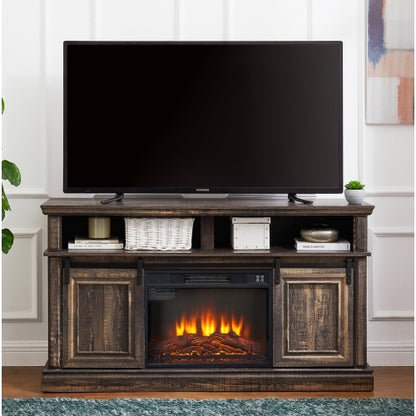 US Local Modern Entertainment Console TV Stand With 23  Fireplace Insert, Multipurpose Sliding Door TV Cabinet Large Storage Space, 58.11  W  15.79  D  32.36  H Antique Brown
