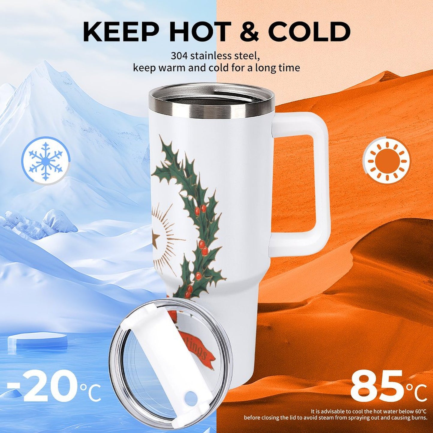 PHDT00327 POD US Local Tumbler 40 oz Large Capacity Car Cup Christmas Wreath