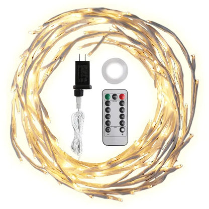 US Local Lighted Birch Garland 7.87FT Lighted Twig Vine Lights 144LED Birch Garland With Lights String Light With Timer 8 Modes IP45 Waterproof For Christmas Fireplace Home Decoration