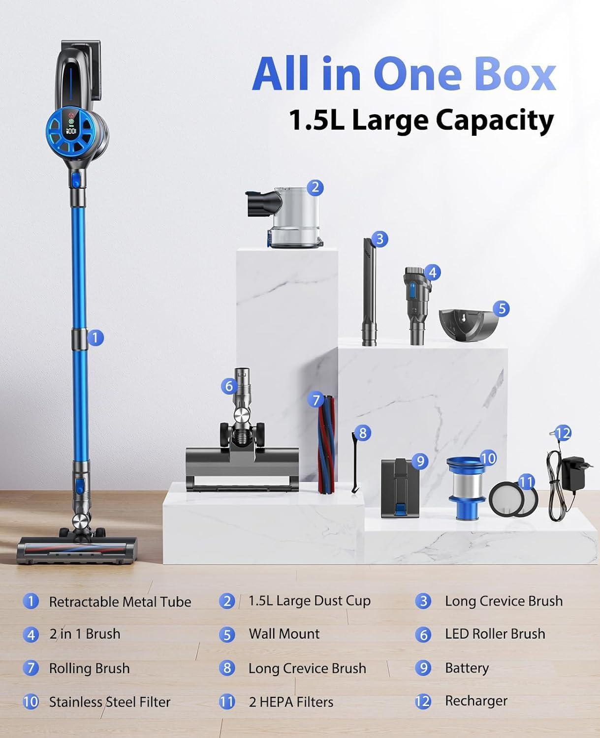 US Local 450W 36kPa Powerful Cordless Handheld Vacuum With LED Display, 40-Minute Battery Life, Rechargeable, Suitable For Home Use And Cleaning Pet Hair, Suitable For Hardwood Floors And Carpets