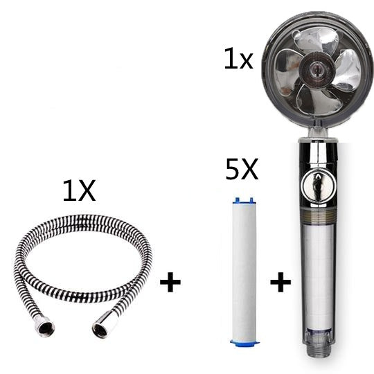 US Local Propeller Driven Shower Head With Stop Button And Cotton Filter Turbocharged High Pressure Handheld Shower Nozzle