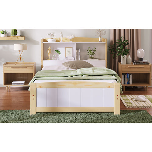 UK Local Solid Wooden Bed Frames, Single Storage Headboard Bed, 3FT Single 90 X 190 Cm Frame Only