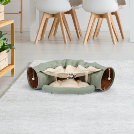 US Local Cat's Telescopic Tunnel Cushioned Bed Pet Nest Teasing Balls Zipper Connection Feline Supplies