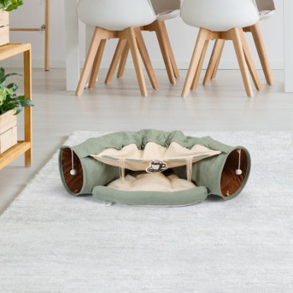 US Local Cat's Telescopic Tunnel Cushioned Bed Pet Nest Teasing Balls Zipper Connection Feline Supplies