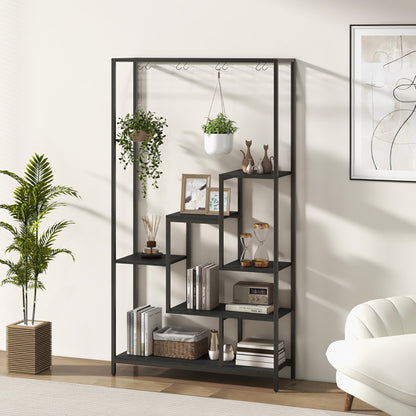 US Local 6-Tier Tall Plant Stand 71 Inch Metal Indoor Plant Shelf With 10 Hanging Hooks