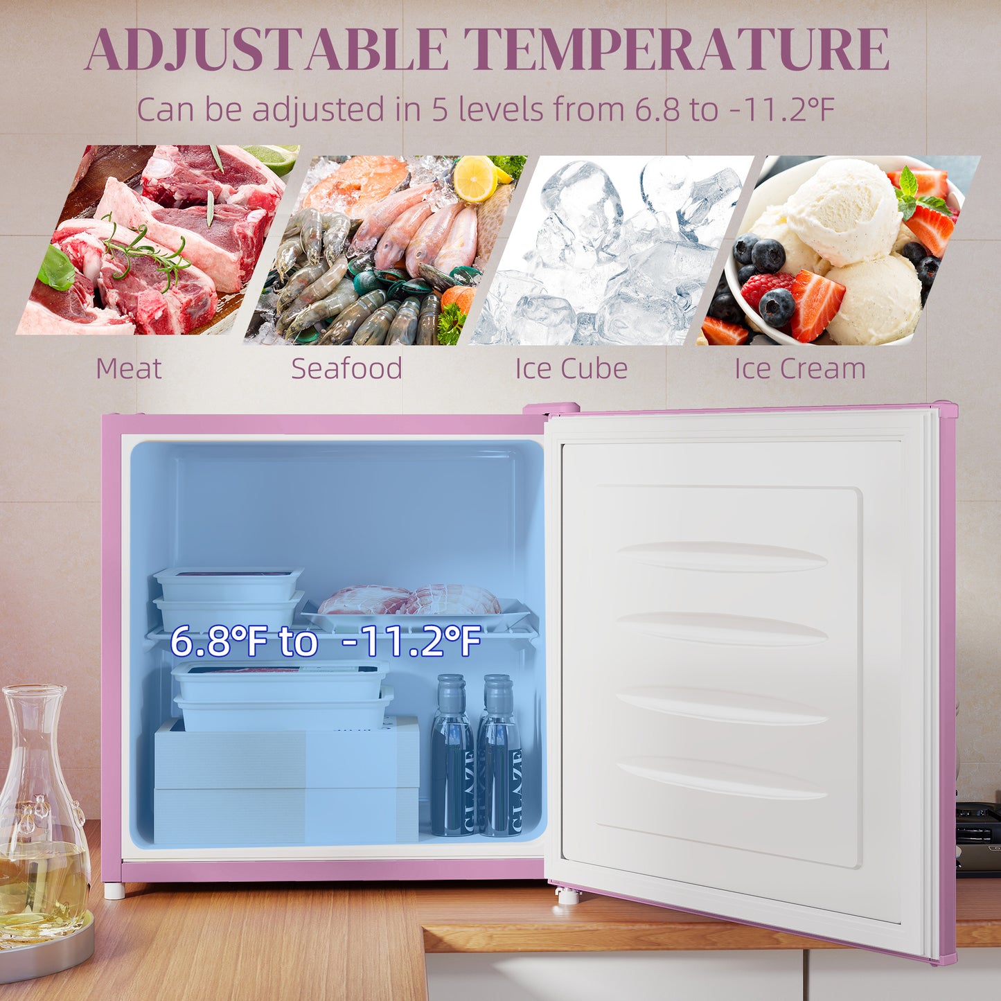 US Local 1.1 Cu.Ft Countertop Mini Freezer, Compact Upright Freezer With Removable Shelves