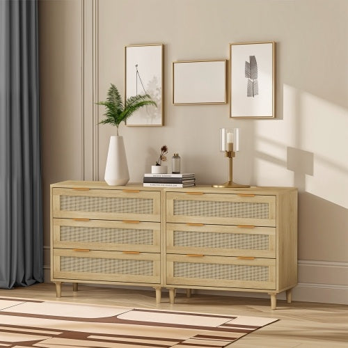 US Local 3 Drawers Rattan Locker Rattan Drawer - 2 Piece Set