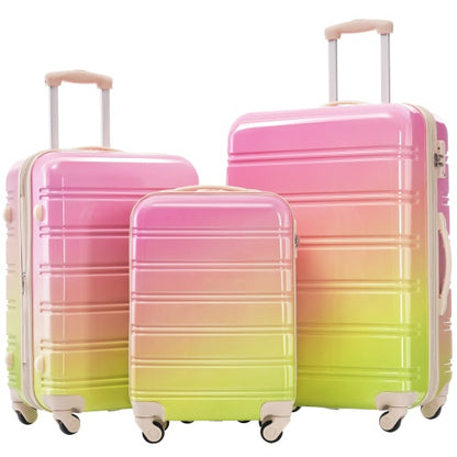 US Local Hardshell Luggage Sets 3 Piece Gradient Color Expandable Suitcase With Spinner Wheels And TSA Lock Lightweight 20 24 28 Available,Pink Green