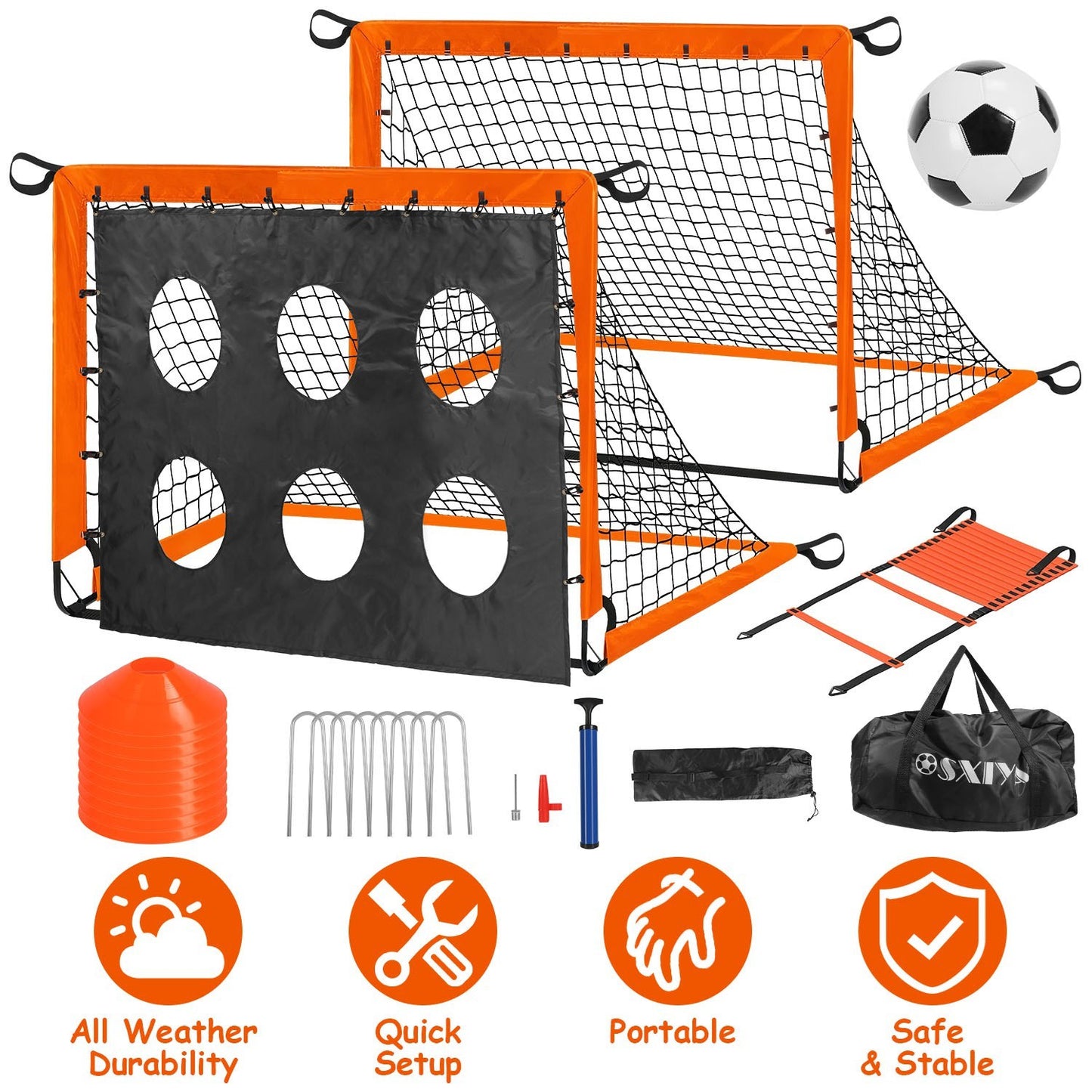 US Local 1Set Kids Soccer Goals Set For Yard Portable Soccer Training Equipment With Cones Agility Ladder Target Carry Bag For Toddler Outdoor Sport Play