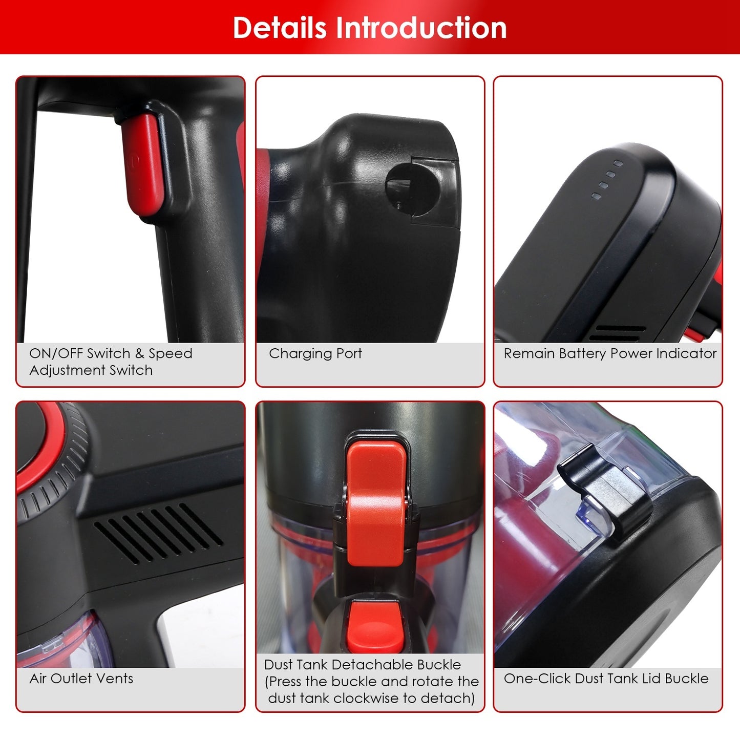 US Local Cordless Vacuum Cleaner Lightweight Handheld Vacuum Upright Stick Floor Vacuum Battery Powered Mop With Lighting 2 Speeds 12000PA Suction 4 Tools Mount Bracket 180 Degree Foldable