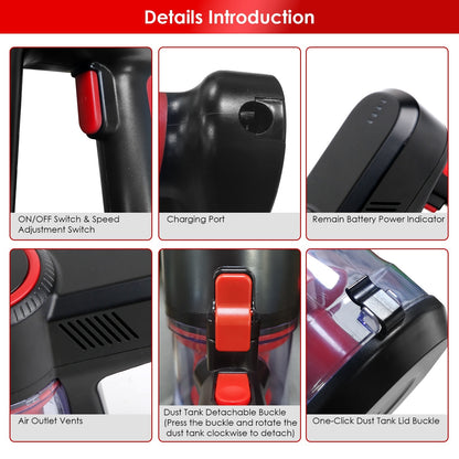 US Local Cordless Vacuum Cleaner Lightweight Handheld Vacuum Upright Stick Floor Vacuum Battery Powered Mop With Lighting 2 Speeds 12000PA Suction 4 Tools Mount Bracket 180 Degree Foldable