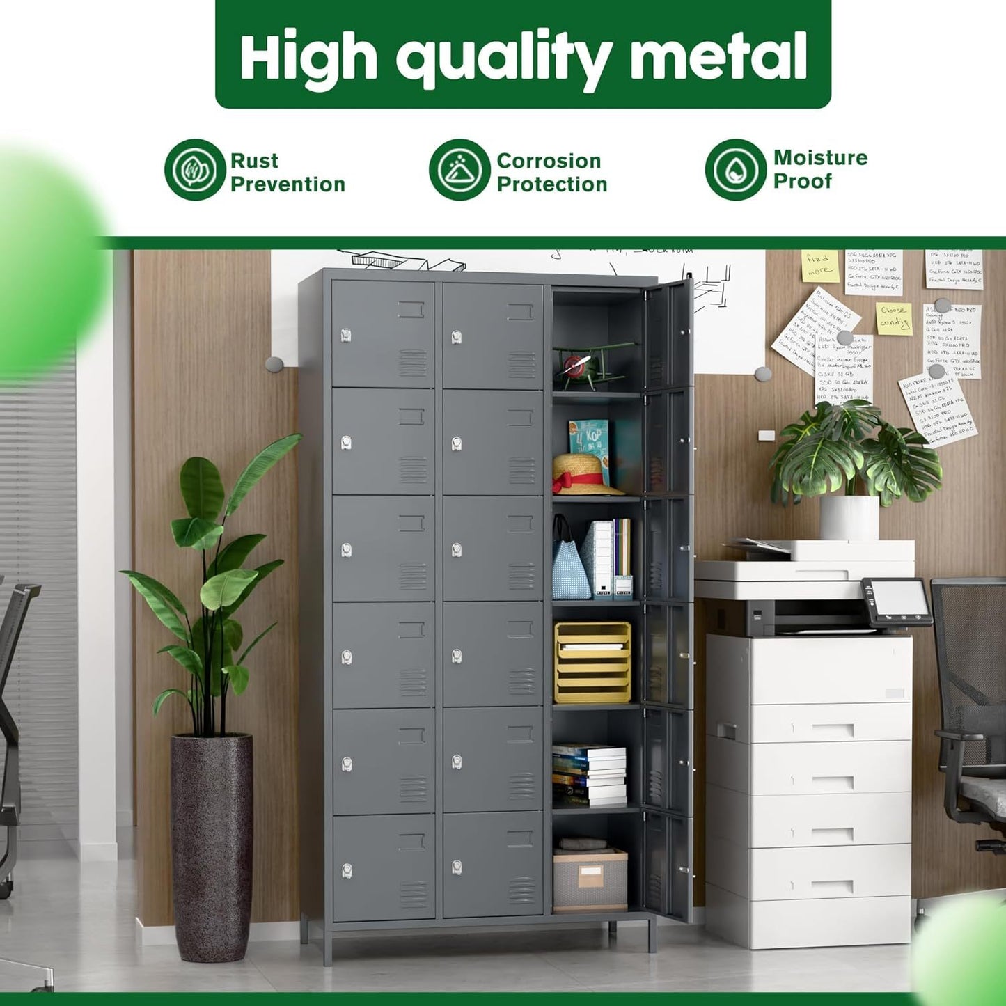 US Local Metal Lockers For Employees With 18 Door,Metal Storage Locker With Lock For School Garage Gym Office Home Bedroom,Assembly Required,18 Doors Dark Grey