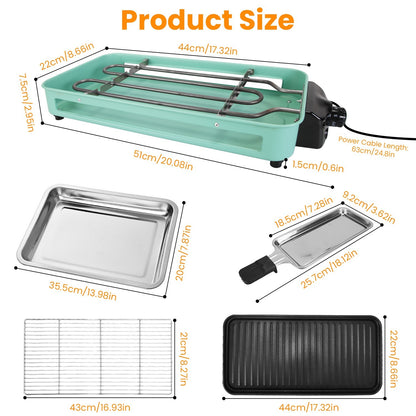 US Local 1 Pc 2000W Electric Indoor Grill 2 In 1 Electric BBQ Gill With Grill Net Removable Plate 5 Temperature Control 3 Small Trays Dishwasher Safe