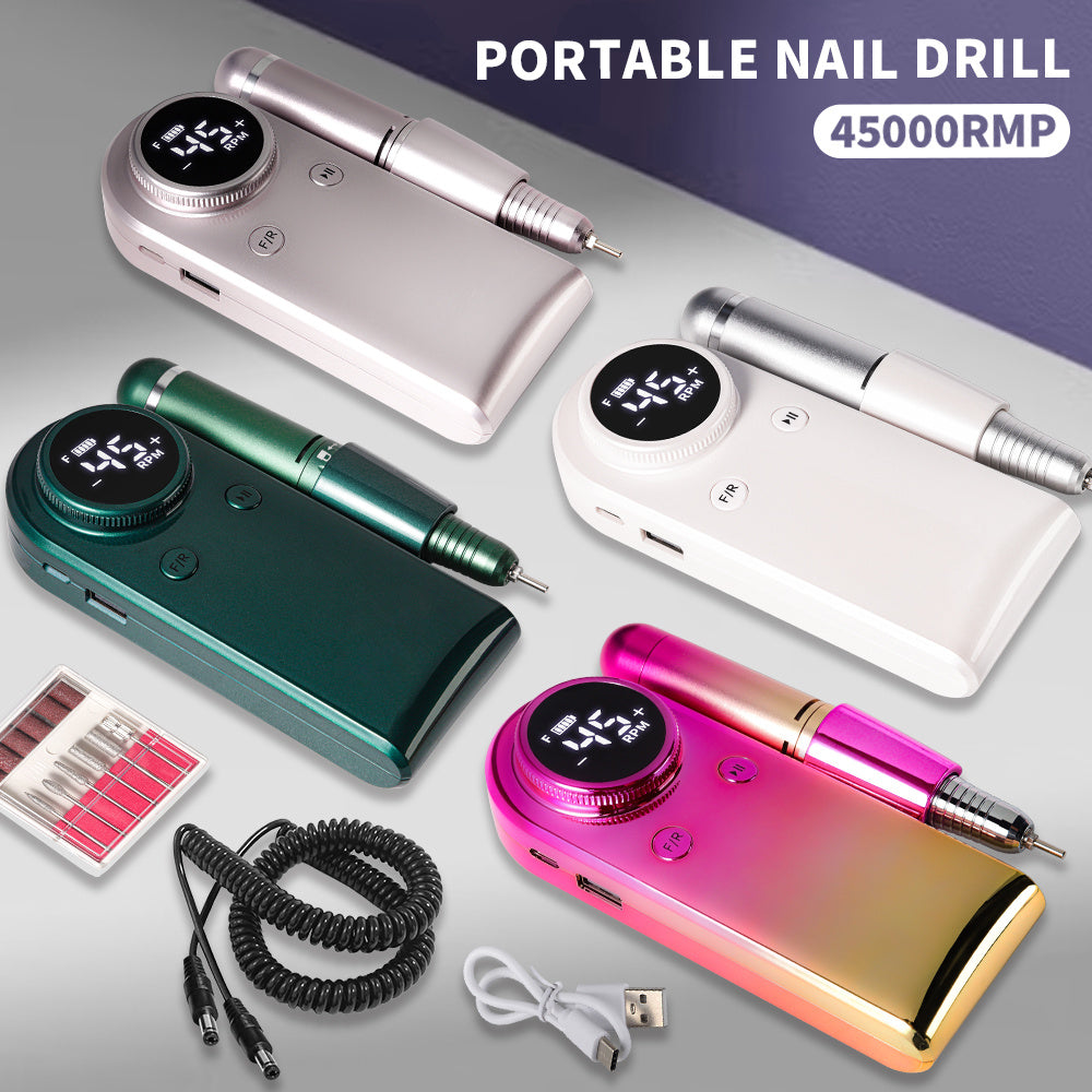 US Local 45000RPM Professional Nail Drills Kit With 6 Drill Bits, Portable Electric Nail Drill For Acrylic Nails Gel Polishing Removing, Rechargeable Nail File Machine For Manicure Pedicure Salon Home