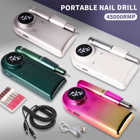 US Local 45000RPM Professional Nail Drills Kit With 6 Drill Bits, Portable Electric Nail Drill For Acrylic Nails Gel Polishing Removing, Rechargeable Nail File Machine For Manicure Pedicure Salon Home