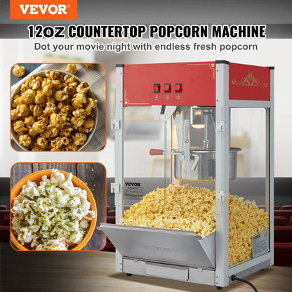 US Local Popcorn Popper Machine 12 Oz Countertop Popcorn Maker 1440W 80 Cups Red