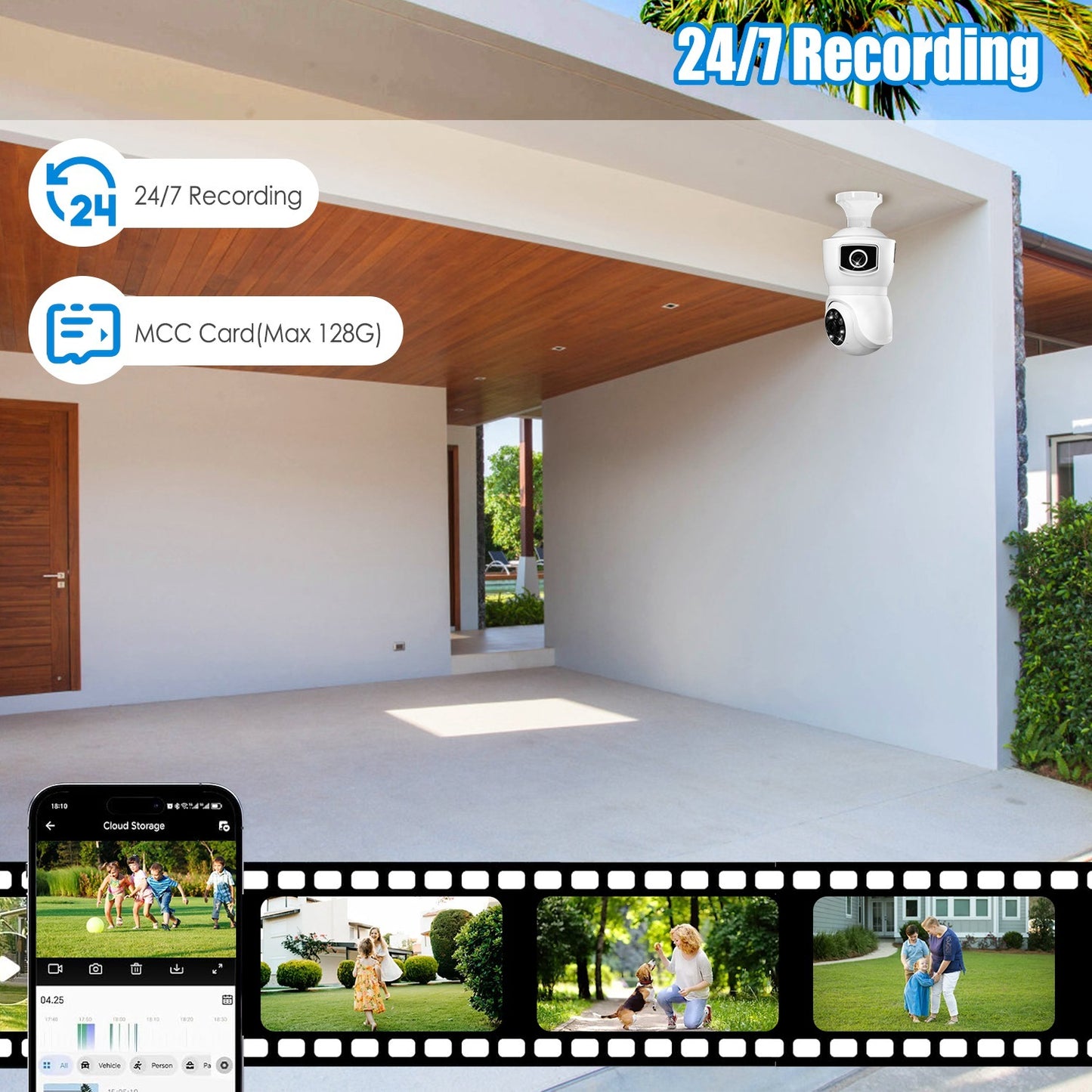 US Local 1 Pc Dual Lens Security Camera E27 Light Socket Surveillance Camera 1080P WiFi IP Camera With APP Control AI Human Detection Full Color Night Vision Two-Way Audio