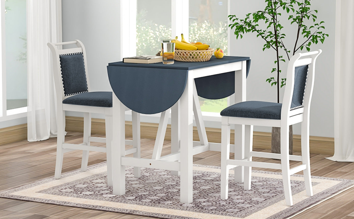 US Local TOPMAX 3-Piece Wood Counter Height Dining Set With 2 Upholstered Chairs