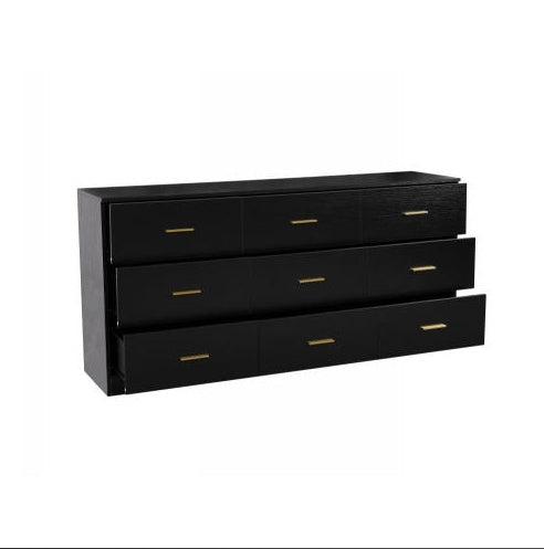 US Local Engineering Wood Black 9-drawer Bedroom Vanity