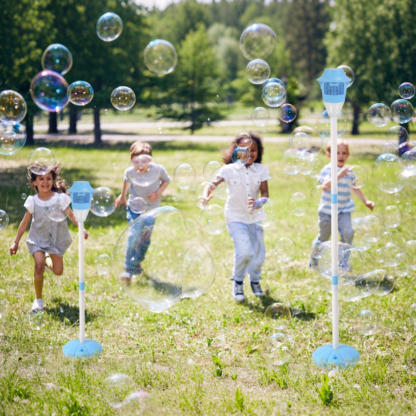 US Local 2 Pack 3 In 1 Standing Bubble Machines With Colorful Lights And Music Rechargeable Bubble Maker Stands With 2 Modes 3 Adjustable Height For Party Wedding Indoor Outdoor Occasions Pets Kids