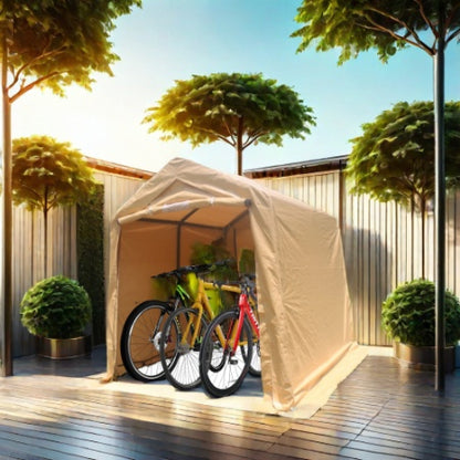 US Local 7x12ft Outdoor Portable Gazebo Storage Shelter Shed With 2 Roll Up Zipper Doors & Vents Carport For Motorcycle Waterproof And UV Resistant Anti-Snow Portable Garage Kit Tent, Sand