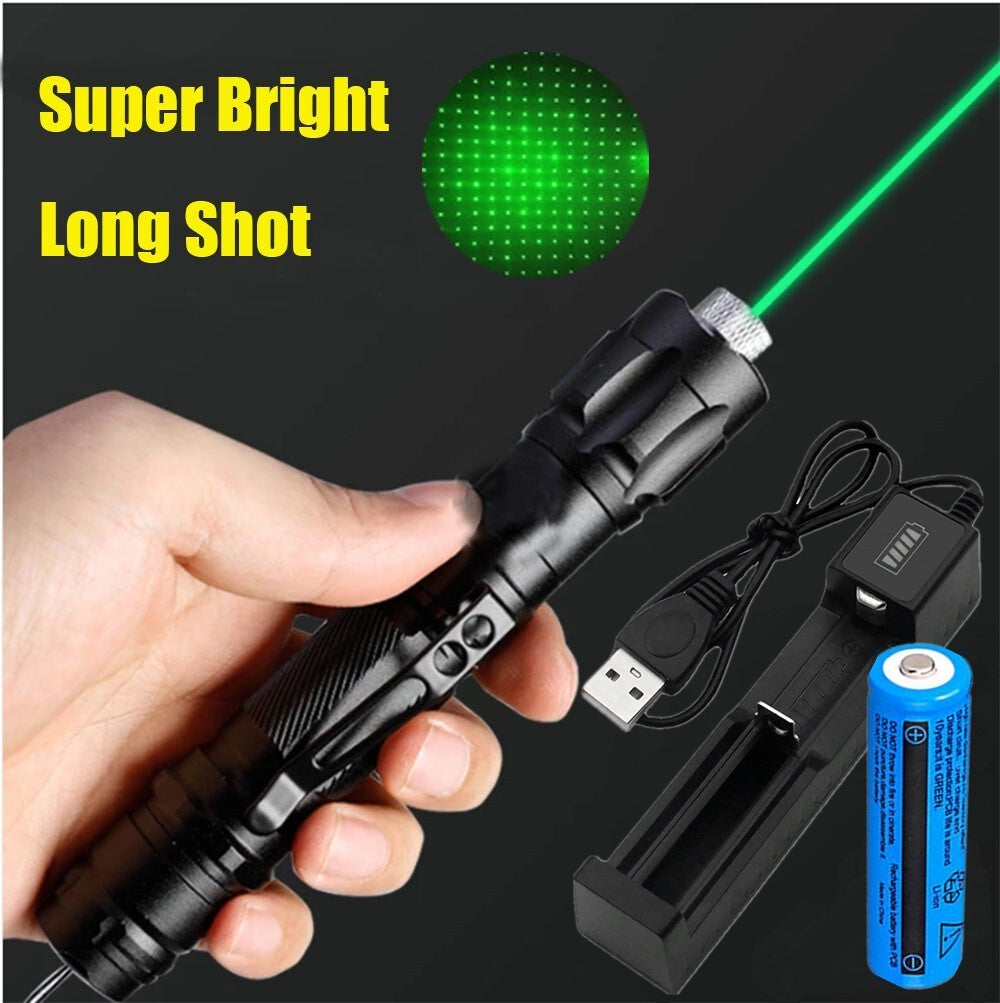 UK Local Green Laser Pointer USB Rechargeable Pen LED Flashlight Torch Visible Beam Lazer
